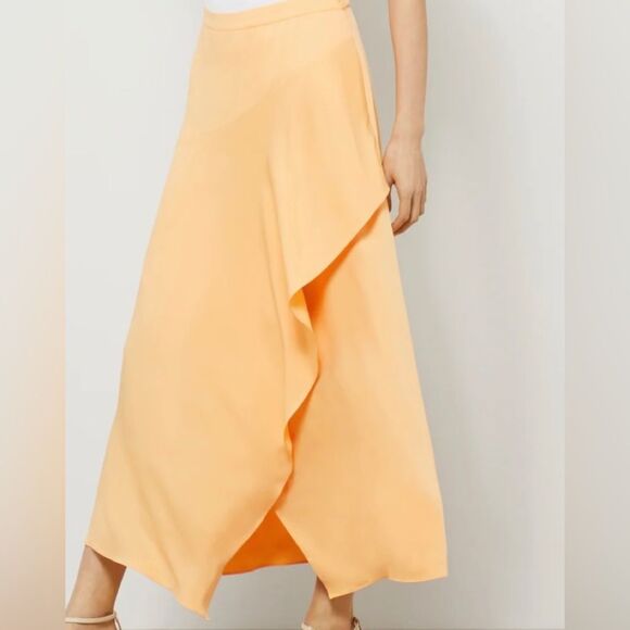 BCBG MAXAZRIA light orange/yellow asymmetrical wrap skirt, side zipper, XS - Picture 4 of 13